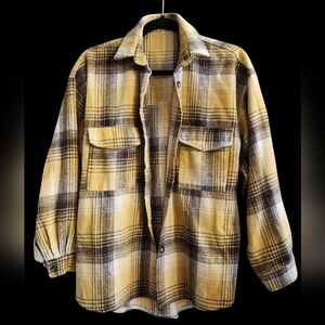 Yellow Plaid Overzied Button-Up Shirt, Size Medium